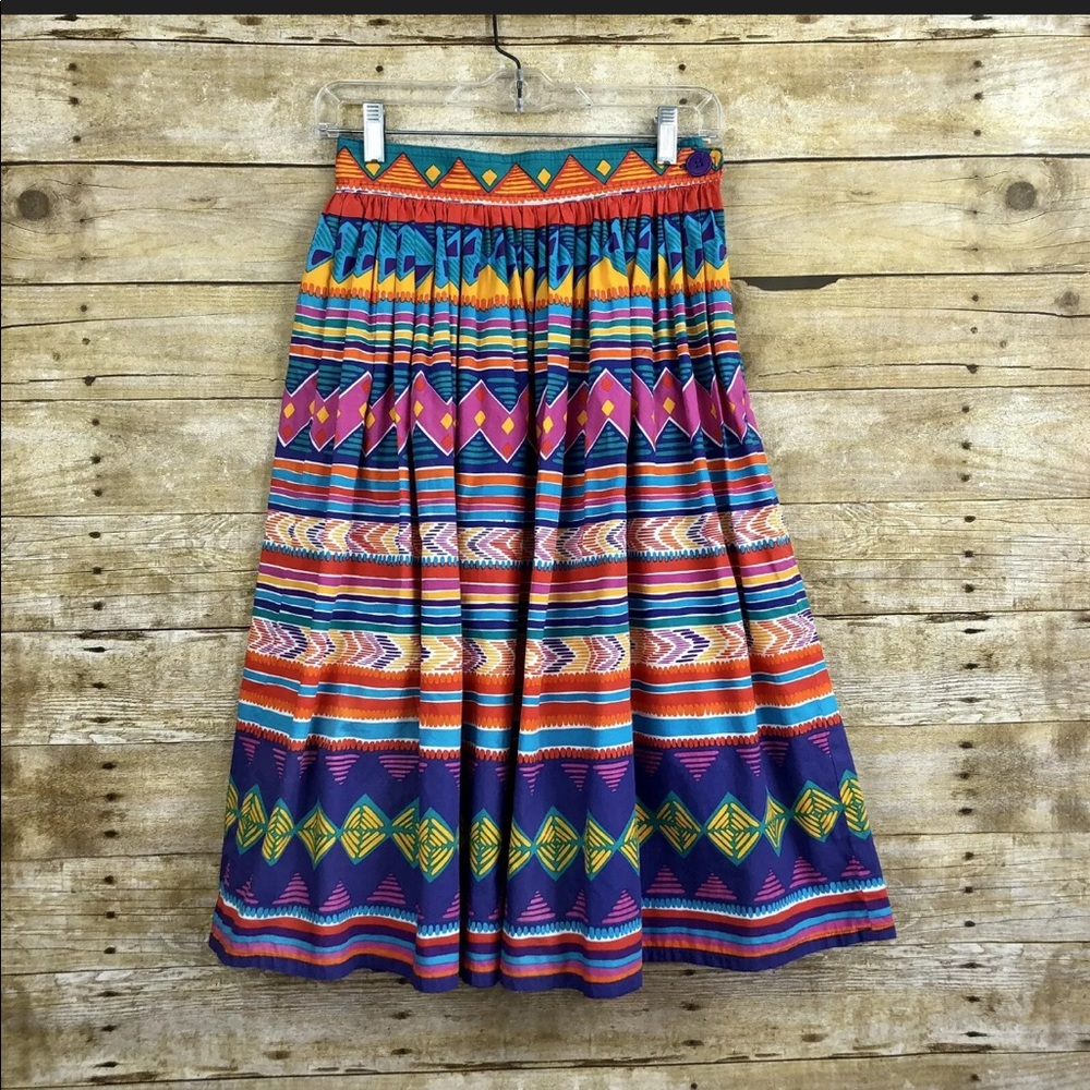 Vintage 1980s Southwestern Tribal Midi Skirt